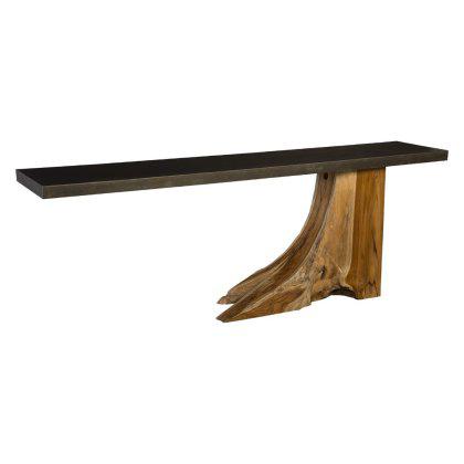 Iron-Topped Teak Console Table Image