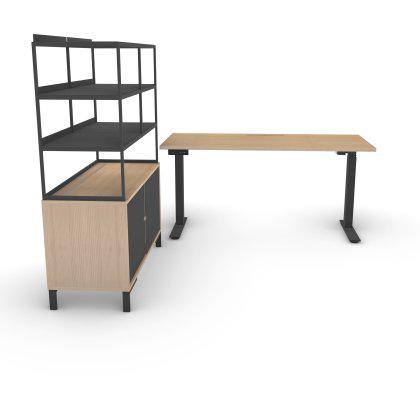 Foundation WFH Sit-Stand Desk and Credenza with Shelf Set Image