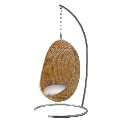 Nanna Ditzel Hanging Egg Chair Exterior w/ Cushion, Chain and Stand Image